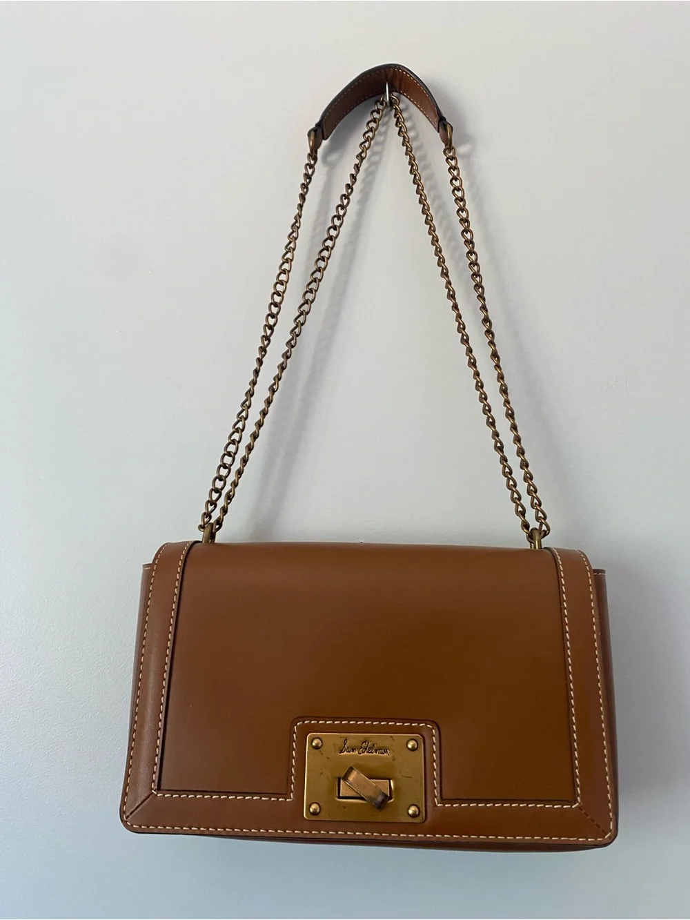Sam Edelman 100% Leather Cognac Brown Chain Shoulder Bag